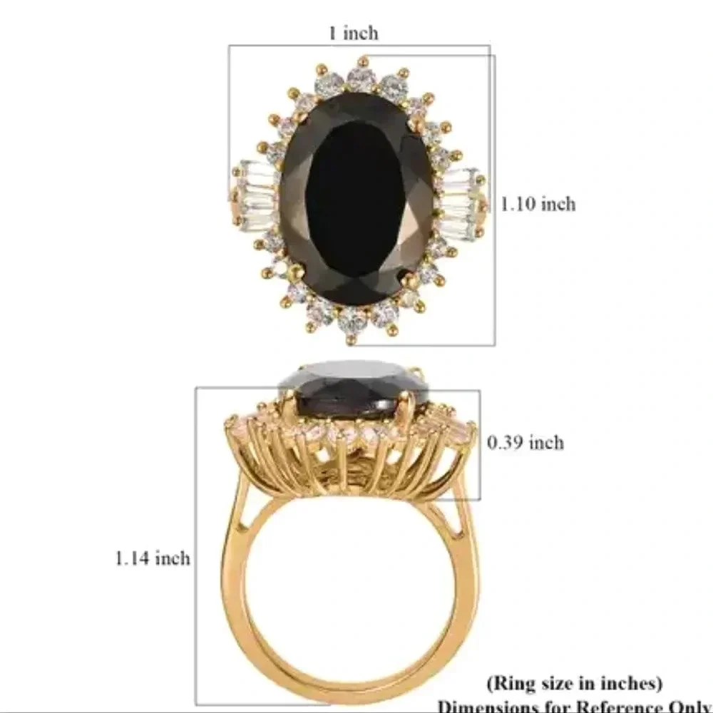 Elite Shungite and Natural White Zircon Halo Ring In 18kt YG Vermeil.